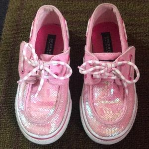 Toddler girl light pink sequence Sperry  size 9